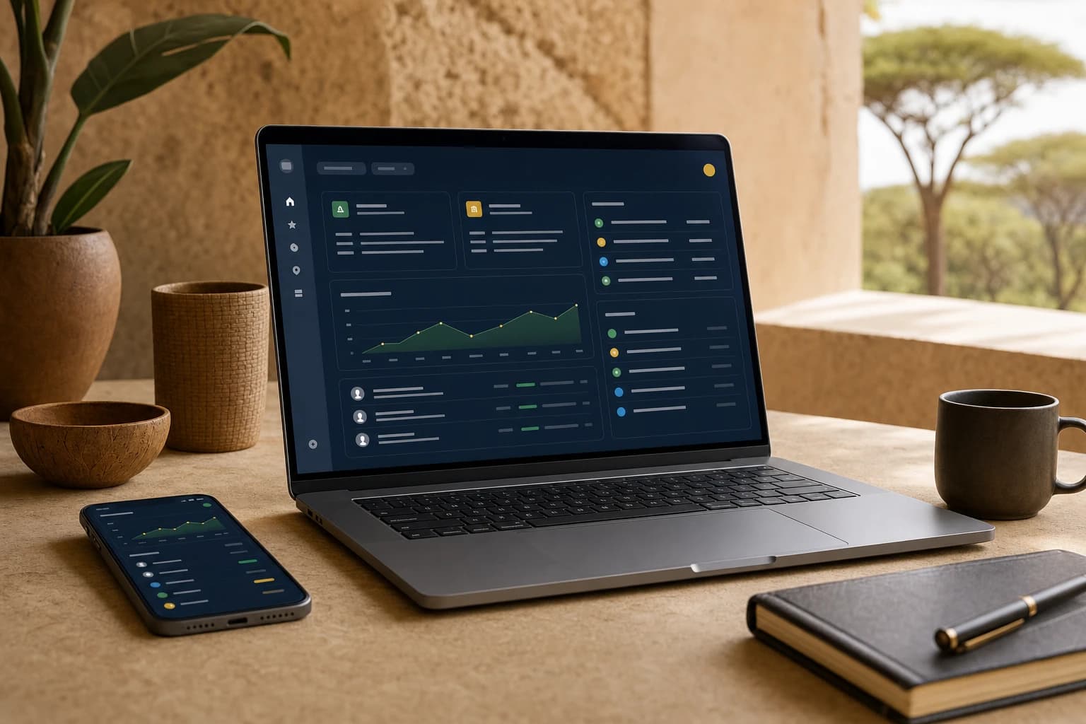 Concept view of an operations dashboard on a laptop and phone